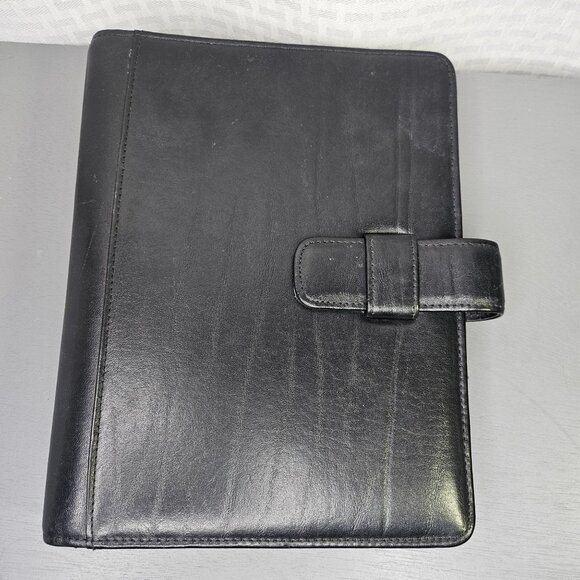 Day-Timer Black Leather Planner Binder With Strap Closure - Picture 1 of 7